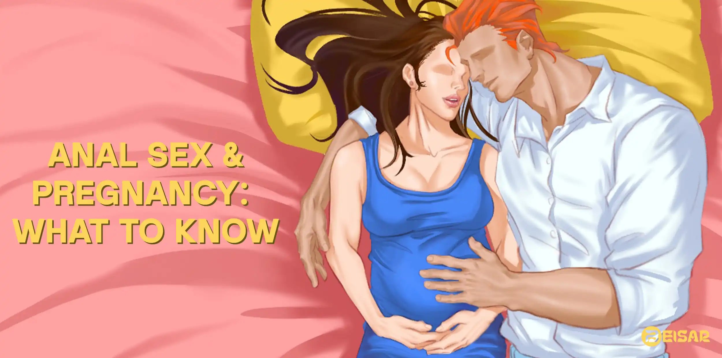 Pregnant couple lying in bed intimately, man gently caressing woman's belly - BEISAR guide to safety and intimacy during pregnancy