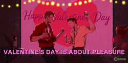 Gay couple dancing intimately with wine glasses under warm Valentine's Day lighting - BEISAR guide to romantic connection and pleasure