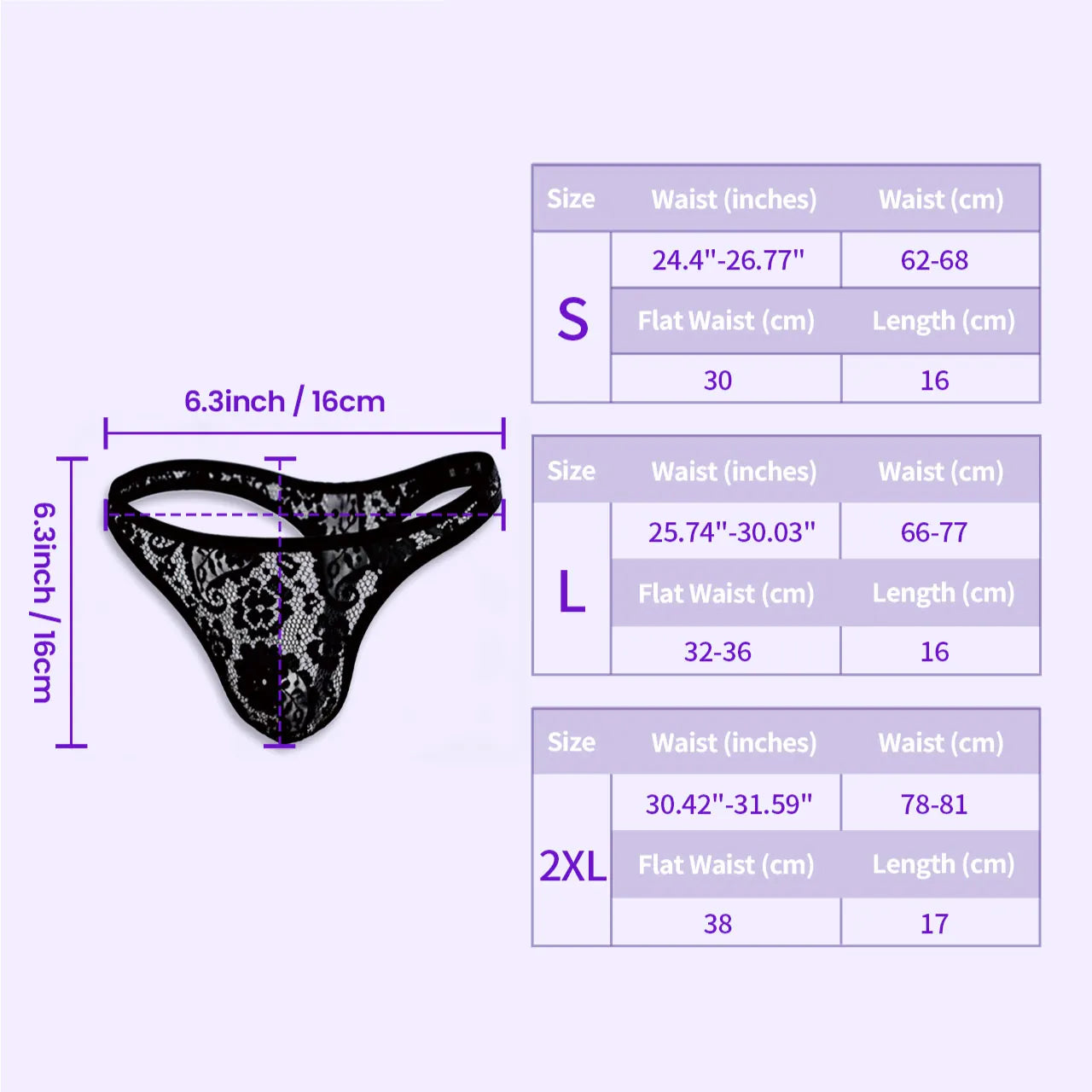 BEISAR Lace Bikini Panties size guide and measurement chart