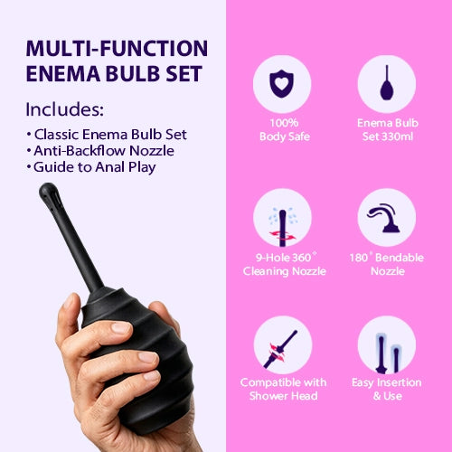 Handheld view of BEISAR Multi-function Enema Bulb Set with 6 functional nozzles