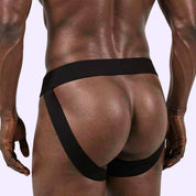 BEISAR Pink Leopard Double Thong Panties worn back view showcasing double thong design and fit