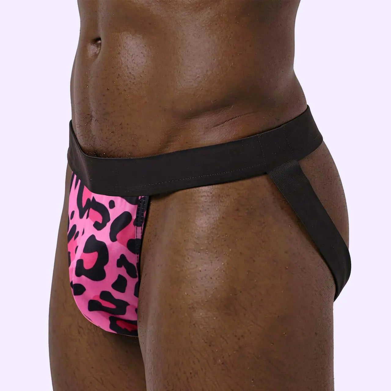 BEISAR Pink Leopard Double Thong Panties worn side view showcasing comfortable fit and unique design