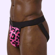 BEISAR Pink Leopard Double Thong Panties worn side view showcasing comfortable fit and unique design