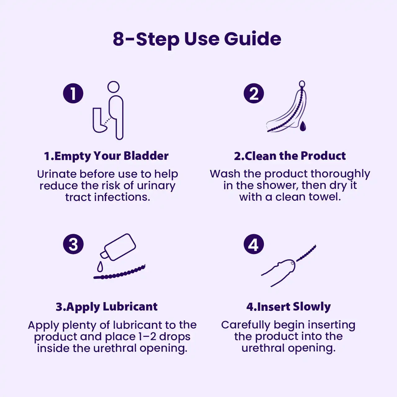 BEISAR Priapus urethral sound illustrated usage guide showing steps 1 through 4