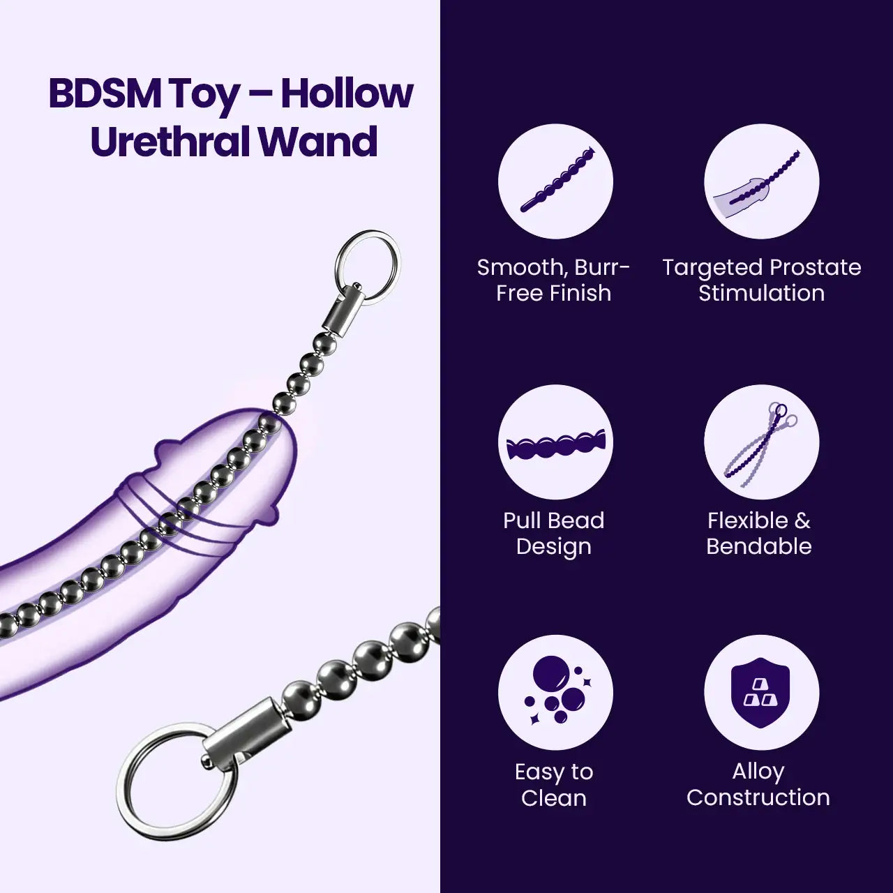 BEISAR Priapus urethral sound showcasing six key product features and design details