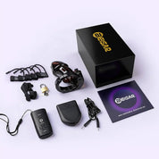 BEISAR Prometheus E-Stim male chastity cage packaging and included accessories