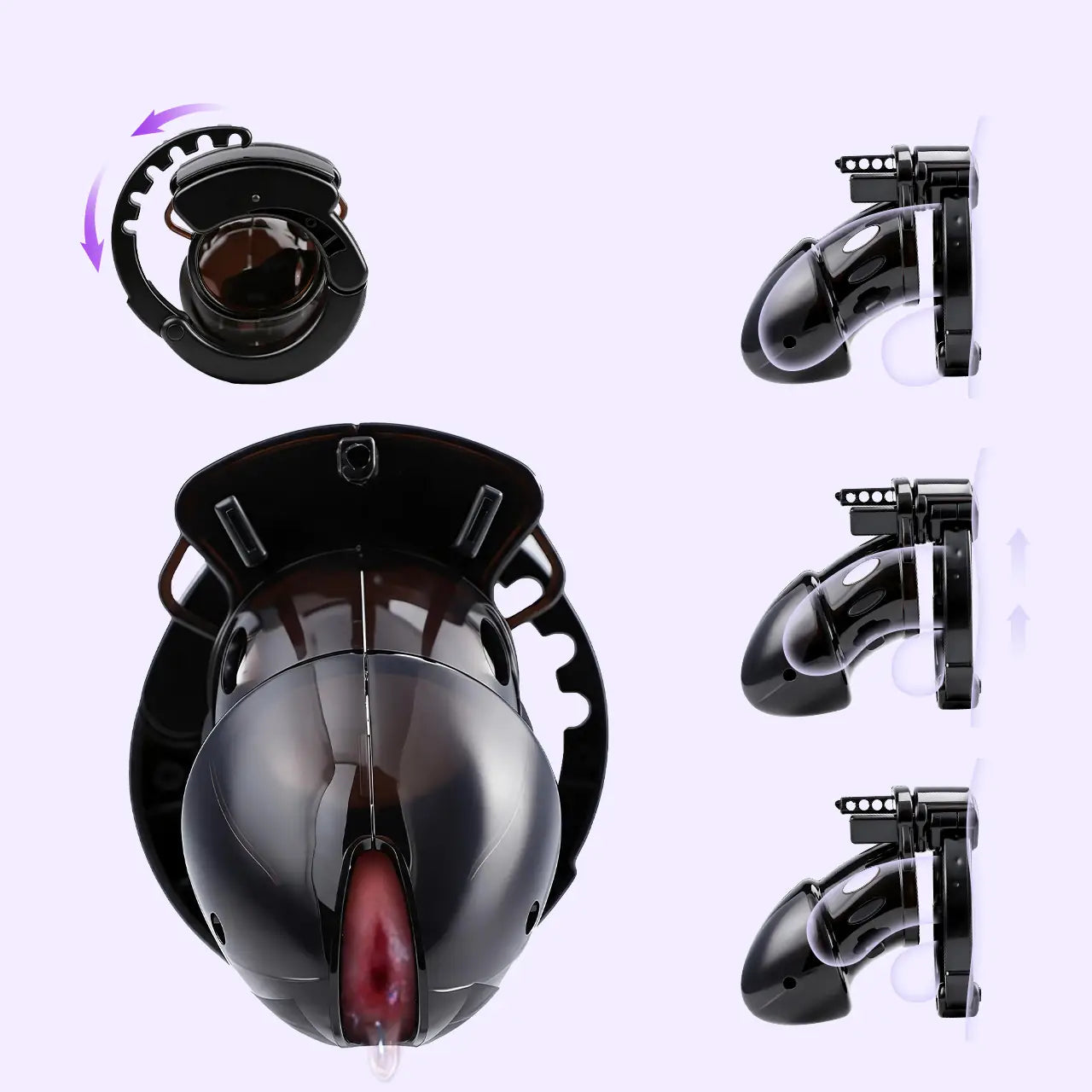 BEISAR Prometheus male chastity cage showing different size options and wearing fit