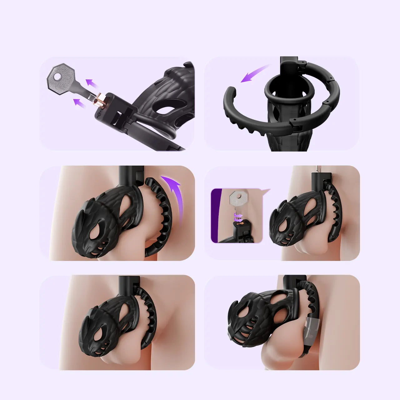 BEISAR PTERO Large male chastity cage showcasing its adjustable wearing design