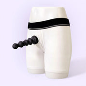 BEISAR White Unisex Strap-On Harness Briefs paired with Pogo product